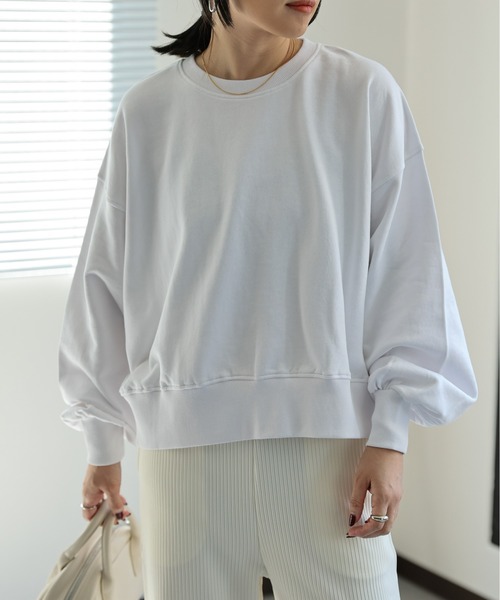 ap retro（アプレトロ）の「【USAコットン】ショート丈プルオーバー/シンプルスウェット（スウェット・レディース・ホワイト/ブラック/チャコールグレー/ライトグレー・FREE）」の5枚目の写真