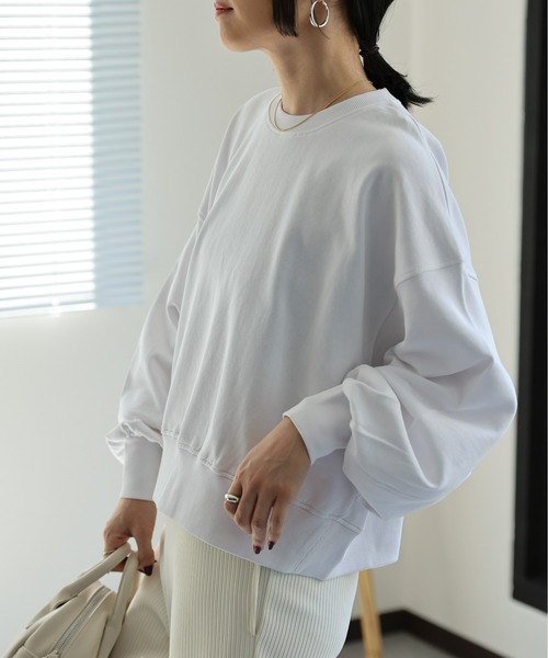 ap retro（アプレトロ）の「【USAコットン】ショート丈プルオーバー/シンプルスウェット（スウェット・レディース・ホワイト/ブラック/チャコールグレー/ライトグレー・FREE）」の7枚目の写真