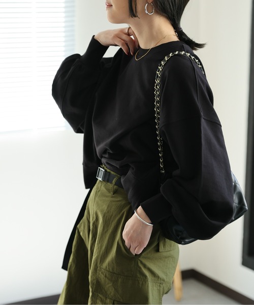 ap retro（アプレトロ）の「【USAコットン】ショート丈プルオーバー/シンプルスウェット（スウェット・レディース・ホワイト/ブラック/チャコールグレー/ライトグレー・FREE）」の22枚目の写真