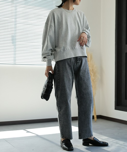 セール】【USAコットン】ショート丈プルオーバー/シンプルスウェット