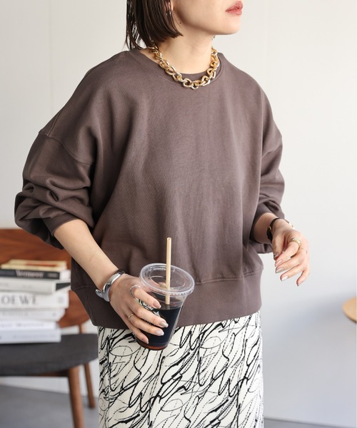 セール】【USAコットン】ショート丈プルオーバー/シンプルスウェット