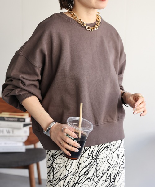 セール】【USAコットン】ショート丈プルオーバー/シンプルスウェット