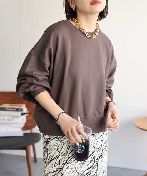 セール】【USAコットン】ショート丈プルオーバー/シンプルスウェット