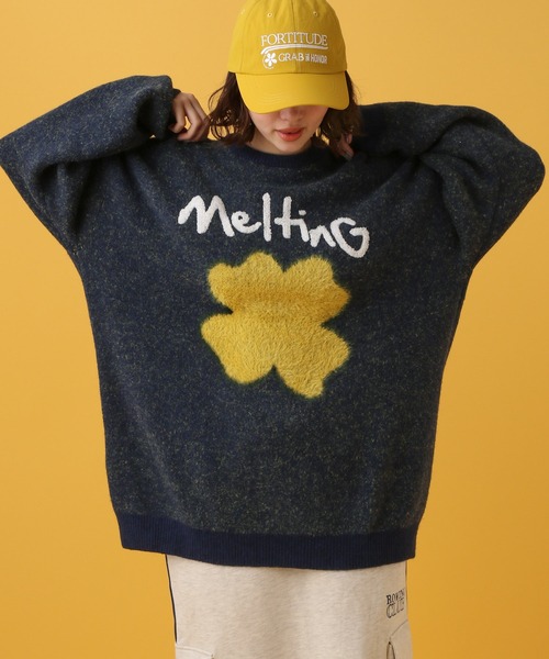 PBLIM(ページボーイリム)の「PBLIM/クローバーモチーフニット(ニット/セーター・レディース・ネイビー/オフホワイト/イエロー/ブルー・FREE)」の2枚目の写真