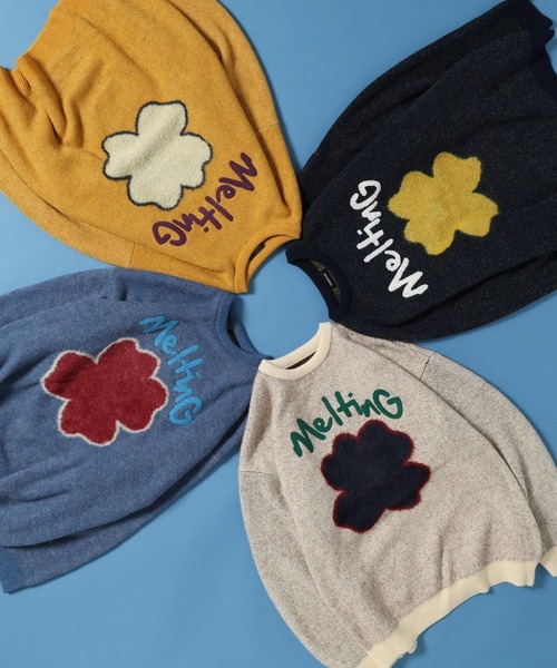 PBLIM(ページボーイリム)の「PBLIM/クローバーモチーフニット(ニット/セーター・レディース・ネイビー/オフホワイト/イエロー/ブルー・FREE)」の1枚目の写真