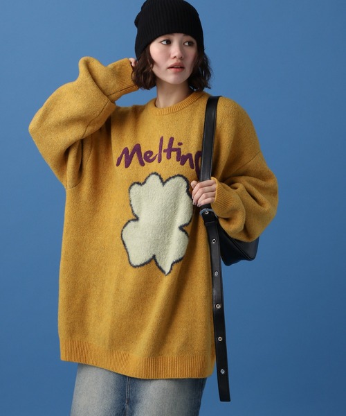 PBLIM(ページボーイリム)の「PBLIM/クローバーモチーフニット(ニット/セーター・レディース・ネイビー/オフホワイト/イエロー/ブルー・FREE)」の4枚目の写真