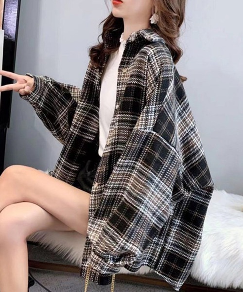 Miniministore(ミニミニストア)の「チェック柄シャツ 起毛シャツブラウス韓国(シャツ/ブラウス・レディース・ブラック/ピンク/オレンジ・M/L)」の7枚目の写真