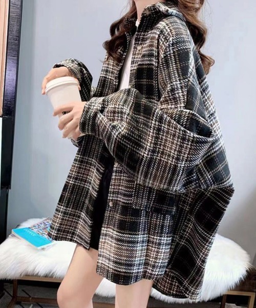 Miniministore(ミニミニストア)の「チェック柄シャツ 起毛シャツブラウス韓国(シャツ/ブラウス・レディース・ブラック/ピンク/オレンジ・M/L)」の6枚目の写真