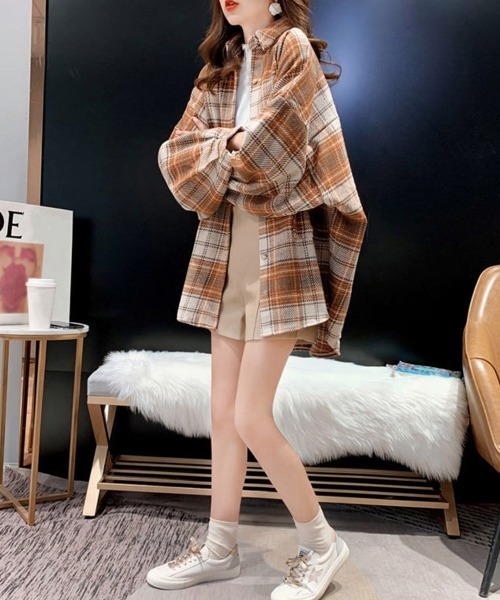 Miniministore(ミニミニストア)の「チェック柄シャツ 起毛シャツブラウス韓国(シャツ/ブラウス・レディース・ブラック/ピンク/オレンジ・M/L)」の8枚目の写真