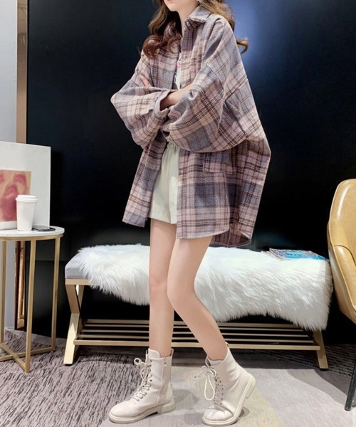 Miniministore(ミニミニストア)の「チェック柄シャツ 起毛シャツブラウス韓国(シャツ/ブラウス・レディース・ブラック/ピンク/オレンジ・M/L)」の13枚目の写真