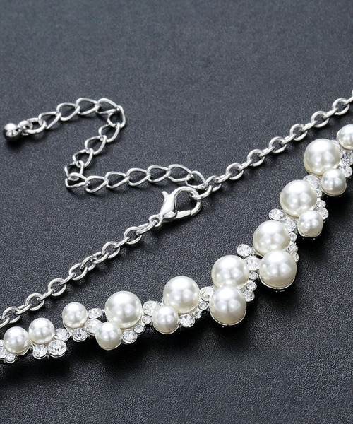 Lace Ladies(レースレディース)の「【2点セット】パール × ビジュー パーティー チェーン ネックレス ピアス(ネックレス・レディース・シルバー・FREE)」の4枚目の写真