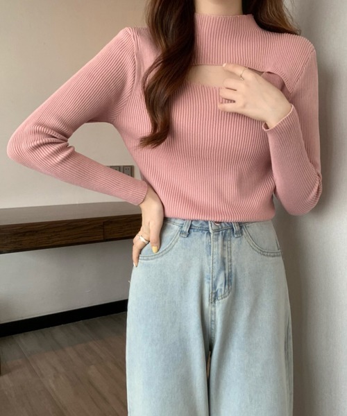 Miniministore(ミニミニストア)の「リブ ニットトップス プチハイネック秋冬(ニット/セーター・レディース・オリーブ/ライトブラウン/ブラック/オフホワイト/ピンク/ベージュ・フリー)」の6枚目の写真