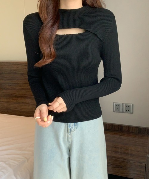 Miniministore(ミニミニストア)の「リブ ニットトップス プチハイネック秋冬(ニット/セーター・レディース・オリーブ/ライトブラウン/ブラック/オフホワイト/ピンク/ベージュ・フリー)」の8枚目の写真