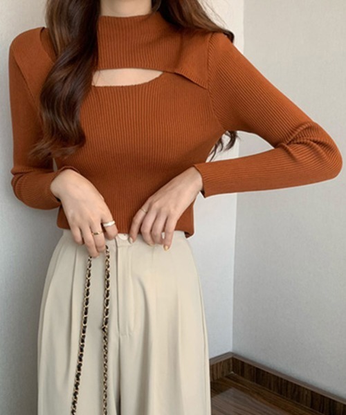 Miniministore(ミニミニストア)の「リブ ニットトップス プチハイネック秋冬(ニット/セーター・レディース・オリーブ/ライトブラウン/ブラック/オフホワイト/ピンク/ベージュ・フリー)」の13枚目の写真