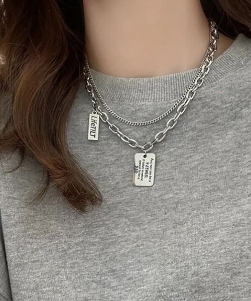 NO WAY（ノーウェイ）の「ドッグタグプレート二連チェーンネックレス(LEY)（ネックレス・レディース・シルバー・FREE）」の2枚目の写真
