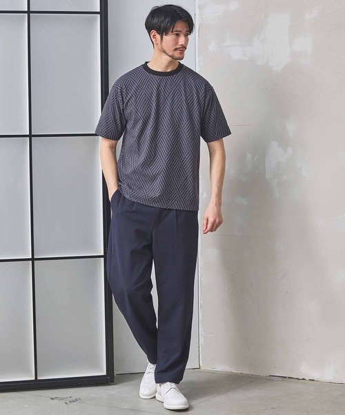 UNION STATION(ユニオンステーション)の「配色ジオメトリックリンク柄スジャガードTシャツ(Tシャツ/カットソー・メンズ・ベージュ/ブラック・L/LL/M)」の8枚目の写真