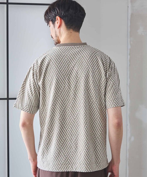 UNION STATION(ユニオンステーション)の「配色ジオメトリックリンク柄スジャガードTシャツ(Tシャツ/カットソー・メンズ・ベージュ/ブラック・L/LL/M)」の13枚目の写真