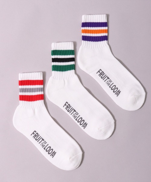 FRUIT OF THE LOOM(フルーツオブザルーム)の「(GA)【FRUIT OF THE LOOM】【3足セット】ライン ボーダー クォーターソックス(ソックス/靴下・メンズ・ホワイト系・23-25cm/25-27CM)」の3枚目の写真