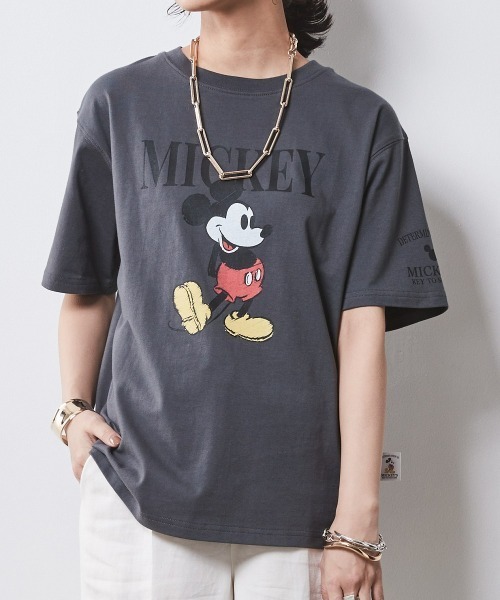 ディズニー ミッキーマウス/綿100％手書き風プリントTシャツ ＜大きい