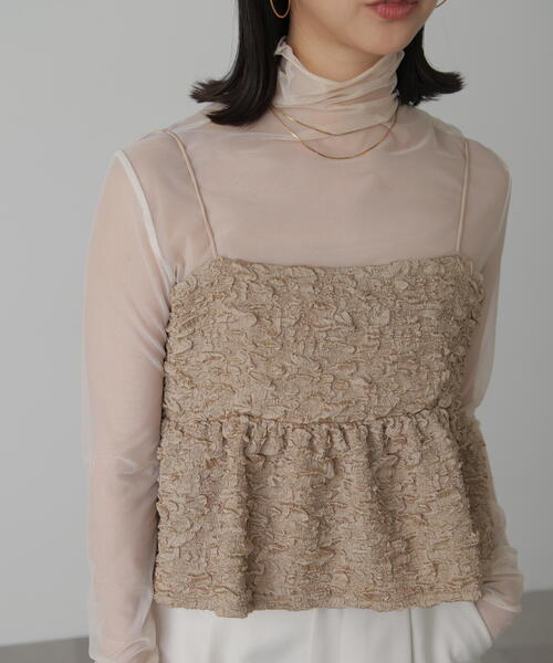 FREE'S MART(フリーズマート)の「◆ぽこぽこジャガードキャミソールビスチェ(シャツ/ブラウス・レディース・ブラック/ベージュ/ホワイト・FREE)」の1枚目の写真