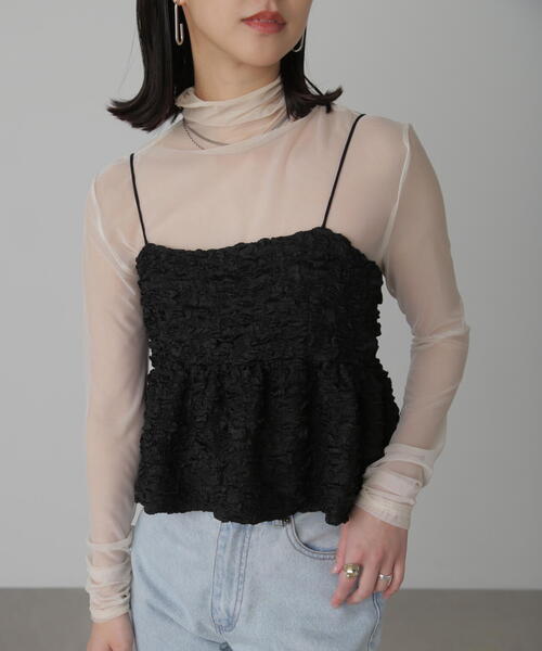 FREE'S MART(フリーズマート)の「◆ぽこぽこジャガードキャミソールビスチェ(シャツ/ブラウス・レディース・ブラック/ベージュ/ホワイト・FREE)」の3枚目の写真