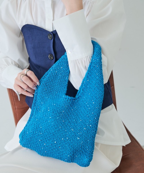 Aunt Marie's（アントマリーズ）の「スパンコールミニニットバッグ（ハンドバッグ・レディース・ブラック/ホワイト/ブルー・FREE）」の11枚目の写真