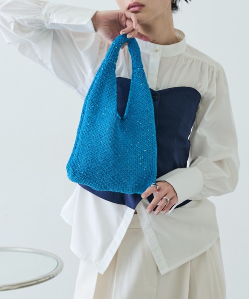 Aunt Marie's（アントマリーズ）の「スパンコールミニニットバッグ（ハンドバッグ・レディース・ブラック/ホワイト/ブルー・FREE）」の13枚目の写真