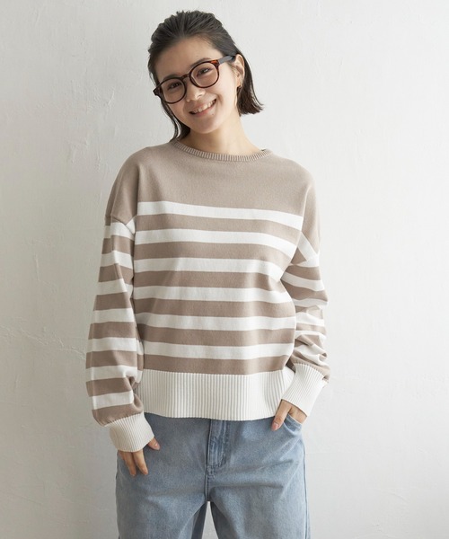 LBC(エルビーシー)の「ドロップショルダーニット(ニット/セーター・レディース・ブルー/ホワイト/イエロー/ベージュ・M)」の2枚目の写真