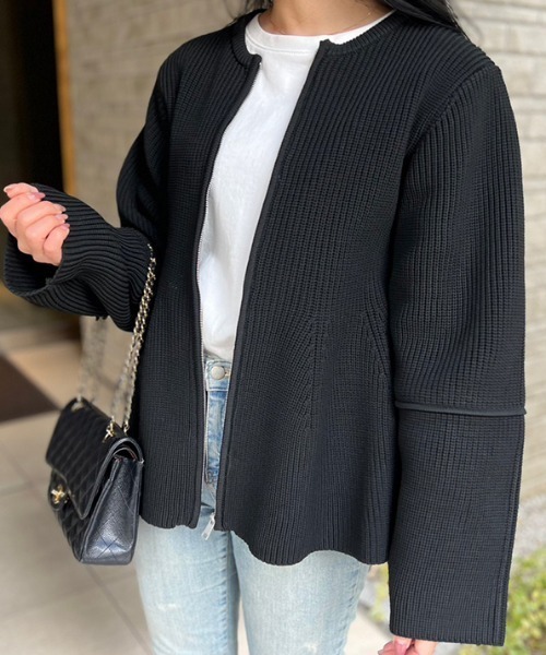 MODE ROBE（モードローブ）の「ペプラムニットブルゾン（ブルゾン・レディース・アイボリー/ブラック・FREE）」の12枚目の写真