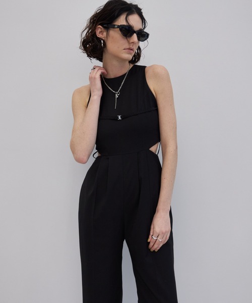 JOSE MOON（ジョゼムーン）の「SIDE CUTTING JUMP SUITS/サイドカッティングジャンプスーツ（つなぎ/オールインワン・レディース・ベージュ/チャコールグレー/ブラック・36/38）」の9枚目の写真
