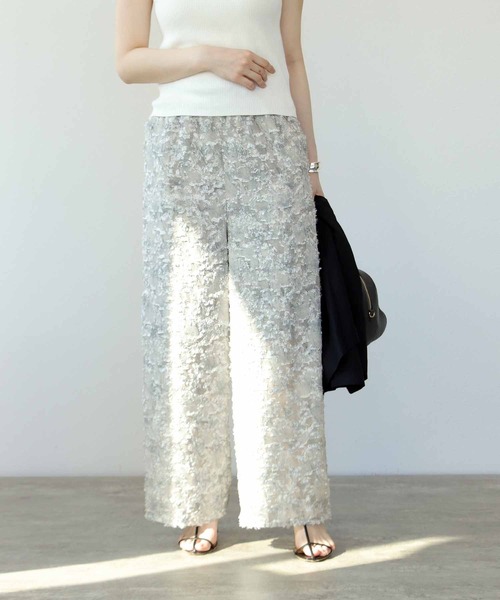 Jines（ジネス）の「カットジャガードワイドパンツ（その他パンツ・レディース・グリーン/グレー・38）」の2枚目の写真