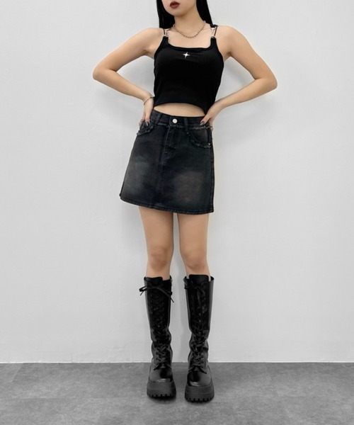 LVEU.(ラブユ.)の「【LVEU.】スターモチーフタンクトップ / トップス カットソー タンクトップ パット カップ チェーン クロップド ショート ワンポイント 星 スター コンパクト ブラック アイボリー グレー(タンクトップ・レディース・ホワイト/ブラック/グレー・FREE)」の19枚目の写真