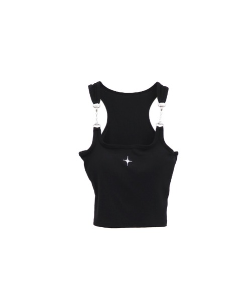 LVEU.(ラブユ.)の「【LVEU.】スターモチーフタンクトップ / トップス カットソー タンクトップ パット カップ チェーン クロップド ショート ワンポイント 星 スター コンパクト ブラック アイボリー グレー(タンクトップ・レディース・ホワイト/ブラック/グレー・FREE)」の11枚目の写真