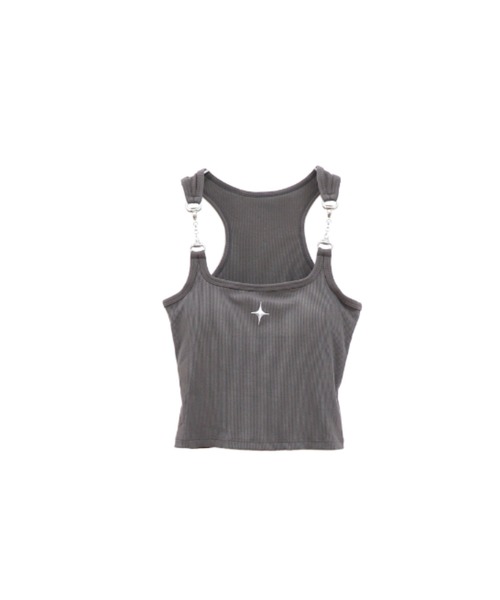 LVEU.(ラブユ.)の「【LVEU.】スターモチーフタンクトップ / トップス カットソー タンクトップ パット カップ チェーン クロップド ショート ワンポイント 星 スター コンパクト ブラック アイボリー グレー(タンクトップ・レディース・ホワイト/ブラック/グレー・FREE)」の10枚目の写真