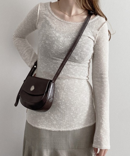 ニット セーター バックオープンシアーニット／back open summer knit 長袖 ロング丈 シアーニット ローゲージ メランジ 背中空き バックオープンシアーニット／back open summer knit 長袖