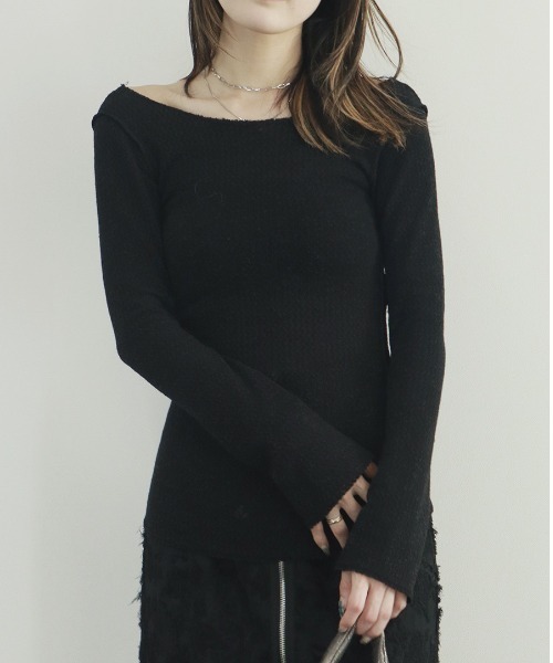 ニット セーター バックオープンシアーニット／back open summer knit 長袖 ロング丈 シアーニット ローゲージ メランジ 背中空き バックオープンシアーニット／back open summer knit 長袖