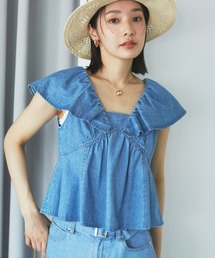 VIS | 【セットアップ対応】デニムフリルブラウス【洗える】(シャツ/ブラウス)