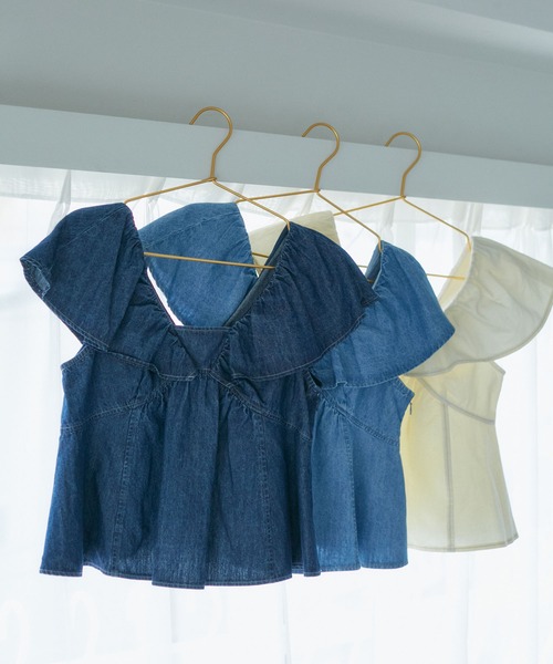 VIS（ビス）の「【セットアップ対応】デニムフリルブラウス【洗える】（シャツ/ブラウス・レディース・ホワイト系その他4/ブルー系その他3/ブルー系その他4・FREE）」の4枚目の写真
