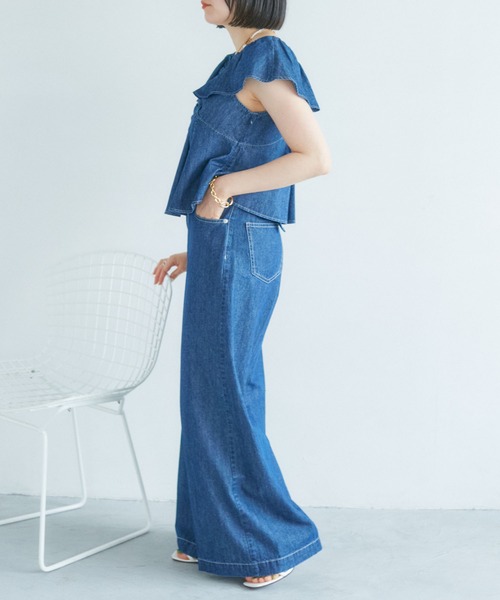 VIS（ビス）の「【セットアップ対応】デニムフリルブラウス【洗える】（シャツ/ブラウス・レディース・ホワイト系その他4/ブルー系その他3/ブルー系その他4・FREE）」の7枚目の写真