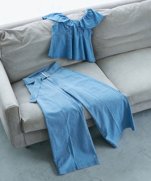 VIS（ビス）の「【セットアップ対応】デニムフリルブラウス【洗える】（シャツ/ブラウス・レディース・ホワイト系その他4/ブルー系その他3/ブルー系その他4・FREE）」の9枚目の写真