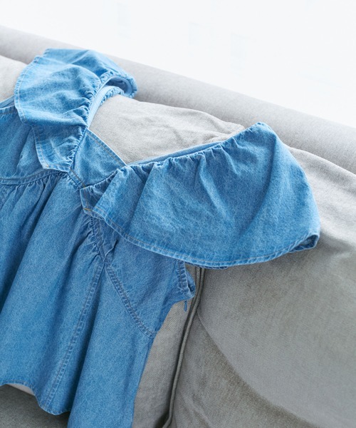 VIS（ビス）の「【セットアップ対応】デニムフリルブラウス【洗える】（シャツ/ブラウス・レディース・ホワイト系その他4/ブルー系その他3/ブルー系その他4・FREE）」の10枚目の写真