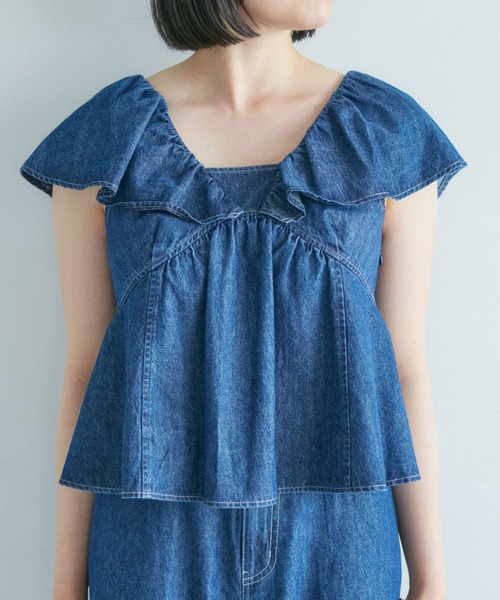 VIS（ビス）の「【セットアップ対応】デニムフリルブラウス【洗える】（シャツ/ブラウス・レディース・ホワイト系その他4/ブルー系その他3/ブルー系その他4・FREE）」の13枚目の写真