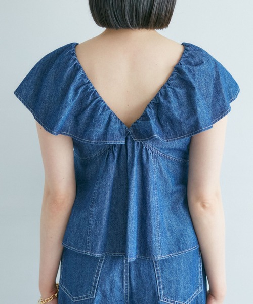 VIS（ビス）の「【セットアップ対応】デニムフリルブラウス【洗える】（シャツ/ブラウス・レディース・ホワイト系その他4/ブルー系その他3/ブルー系その他4・FREE）」の15枚目の写真