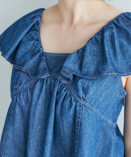 VIS（ビス）の「【セットアップ対応】デニムフリルブラウス【洗える】（シャツ/ブラウス・レディース・ホワイト系その他4/ブルー系その他3/ブルー系その他4・FREE）」の16枚目の写真