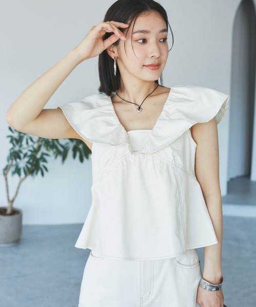 VIS（ビス）の「【セットアップ対応】デニムフリルブラウス【洗える】（シャツ/ブラウス・レディース・ホワイト系その他4/ブルー系その他3/ブルー系その他4・FREE）」の21枚目の写真