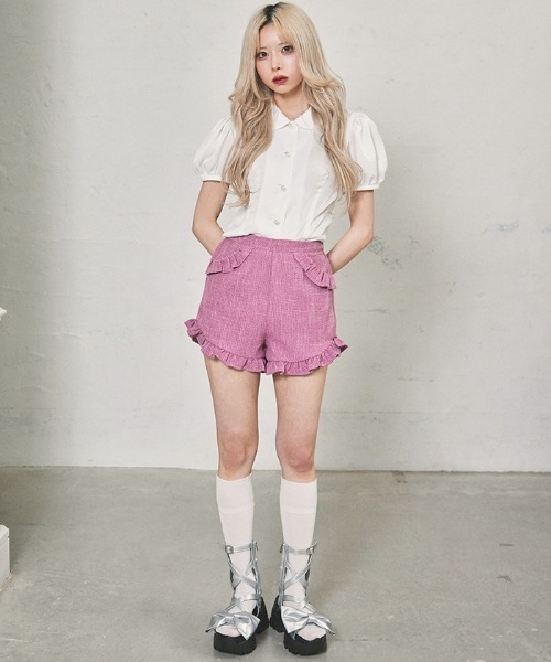 FickleBebe(フィクルベベ)の「サマーツイードフリルパンツ(その他パンツ・レディース・ピンク/ブラック/ブルーグレー・0/1)」の8枚目の写真