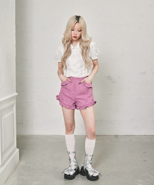 FickleBebe(フィクルベベ)の「サマーツイードフリルパンツ(その他パンツ・レディース・ピンク/ブラック/ブルーグレー・0/1)」の9枚目の写真