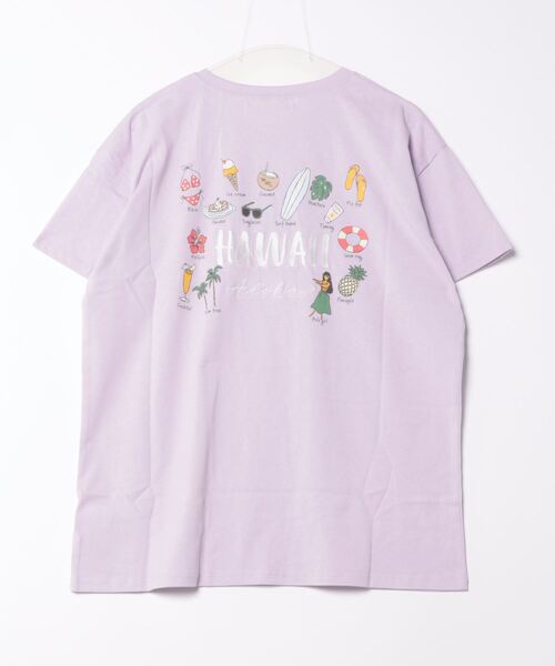 anap mimpi(アナップミンピ)の「ALOHA プリント×刺繍 コットン 半袖 ビッグ Tシャツ(Tシャツ/カットソー・レディース・ホワイト/ダークグレー/ラベンダー・FREE)」の4枚目の写真