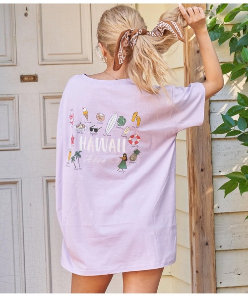 anap mimpi(アナップミンピ)の「ALOHA プリント×刺繍 コットン 半袖 ビッグ Tシャツ(Tシャツ/カットソー・レディース・ホワイト/ダークグレー/ラベンダー・FREE)」の3枚目の写真