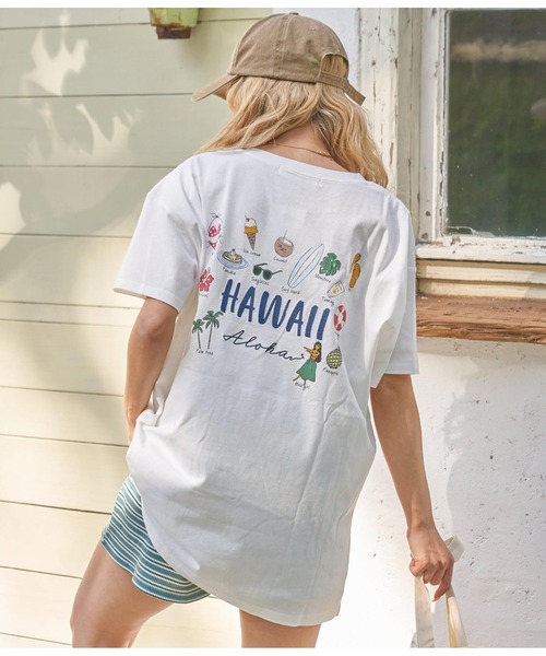 anap mimpi(アナップミンピ)の「ALOHA プリント×刺繍 コットン 半袖 ビッグ Tシャツ(Tシャツ/カットソー・レディース・ホワイト/ダークグレー/ラベンダー・FREE)」の16枚目の写真